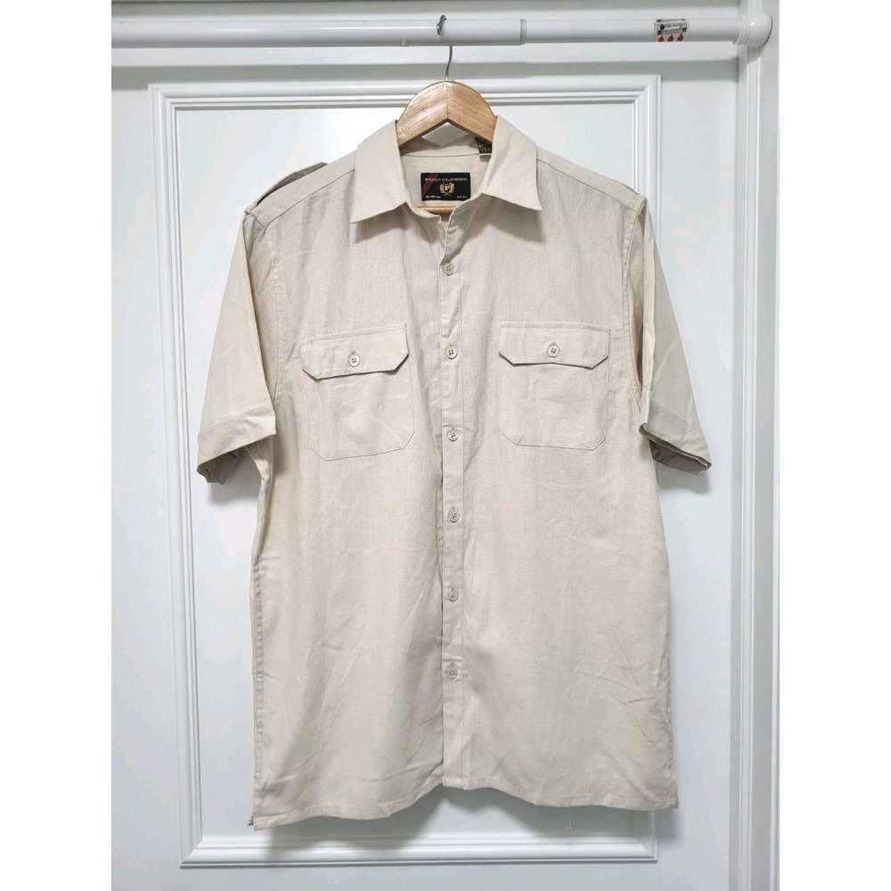Vtg Phat Farm Classics Beige Linen Blend Button Up Shirt Pockets Sz M